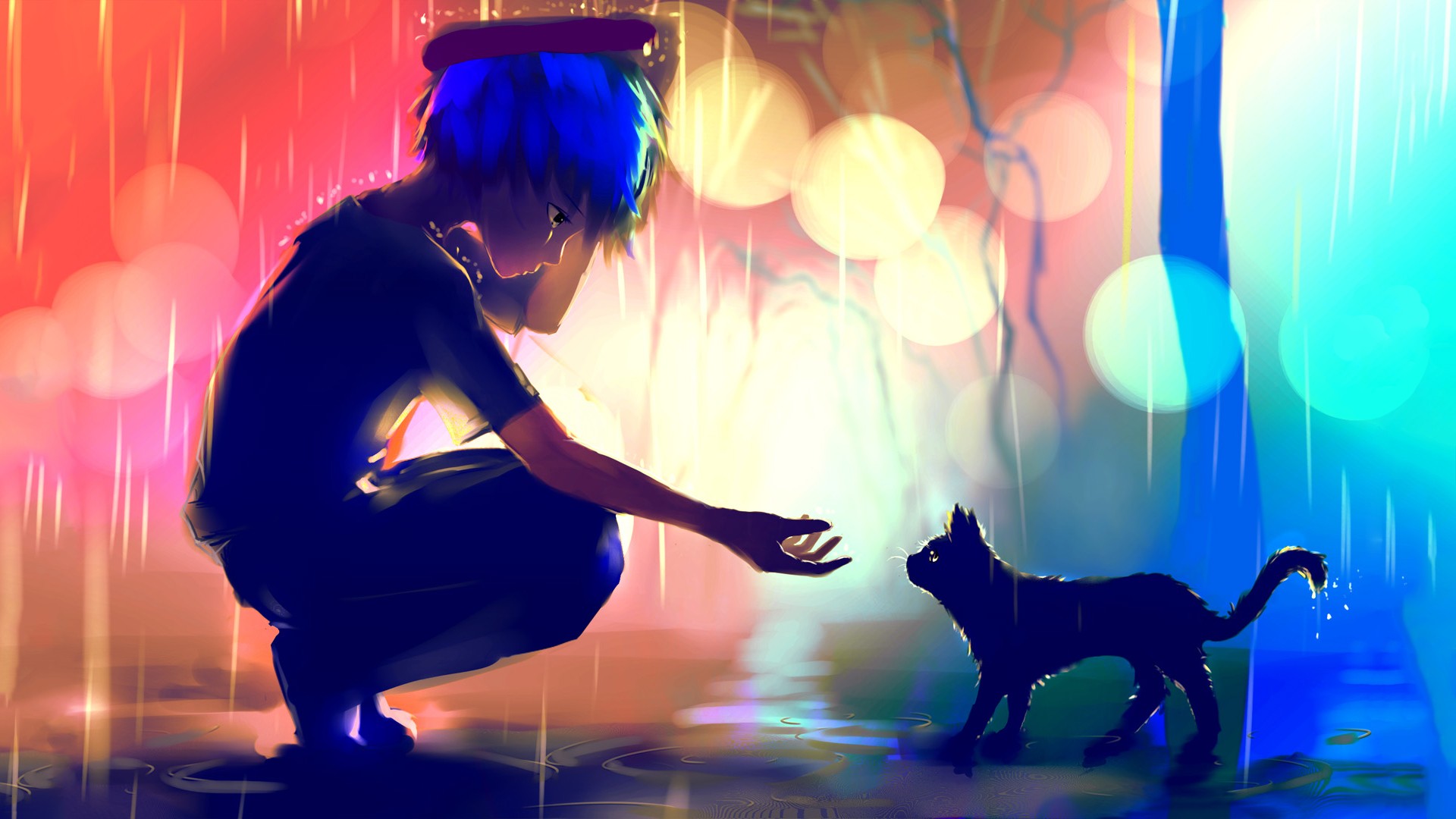 Rain Cat Boy Anime Art